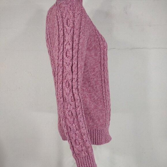L.L. Bean pink full zip 100% Cotton cable knit fisherman's caridgan women Medium - Picture 4 of 8